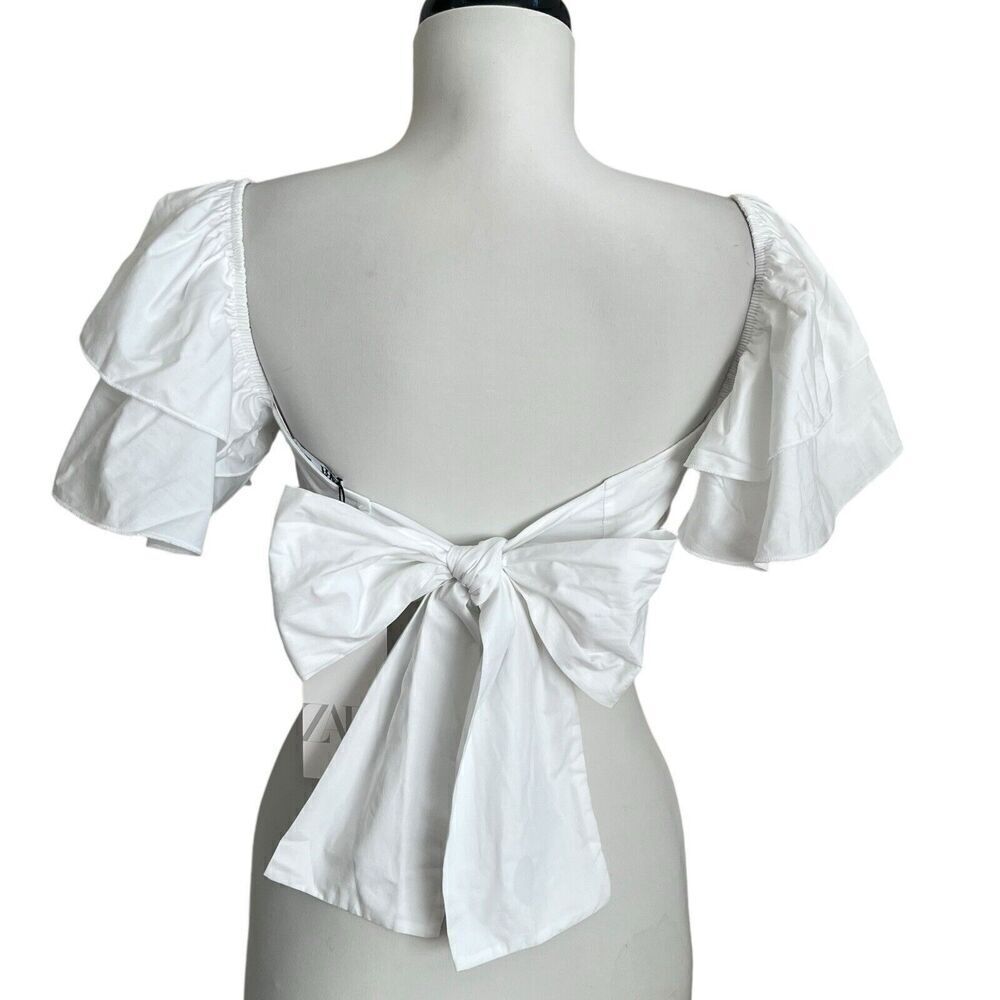 ZARA Ruffle Sleeve Crop Top Small White - Picture 5 of 13